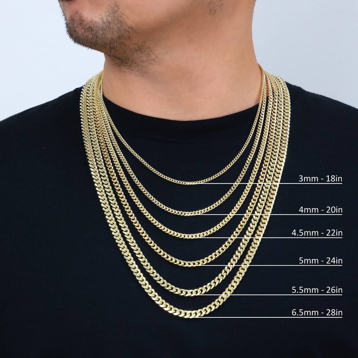 14K Yellow Gold Miami Cuban Link Chain Necklace Mens