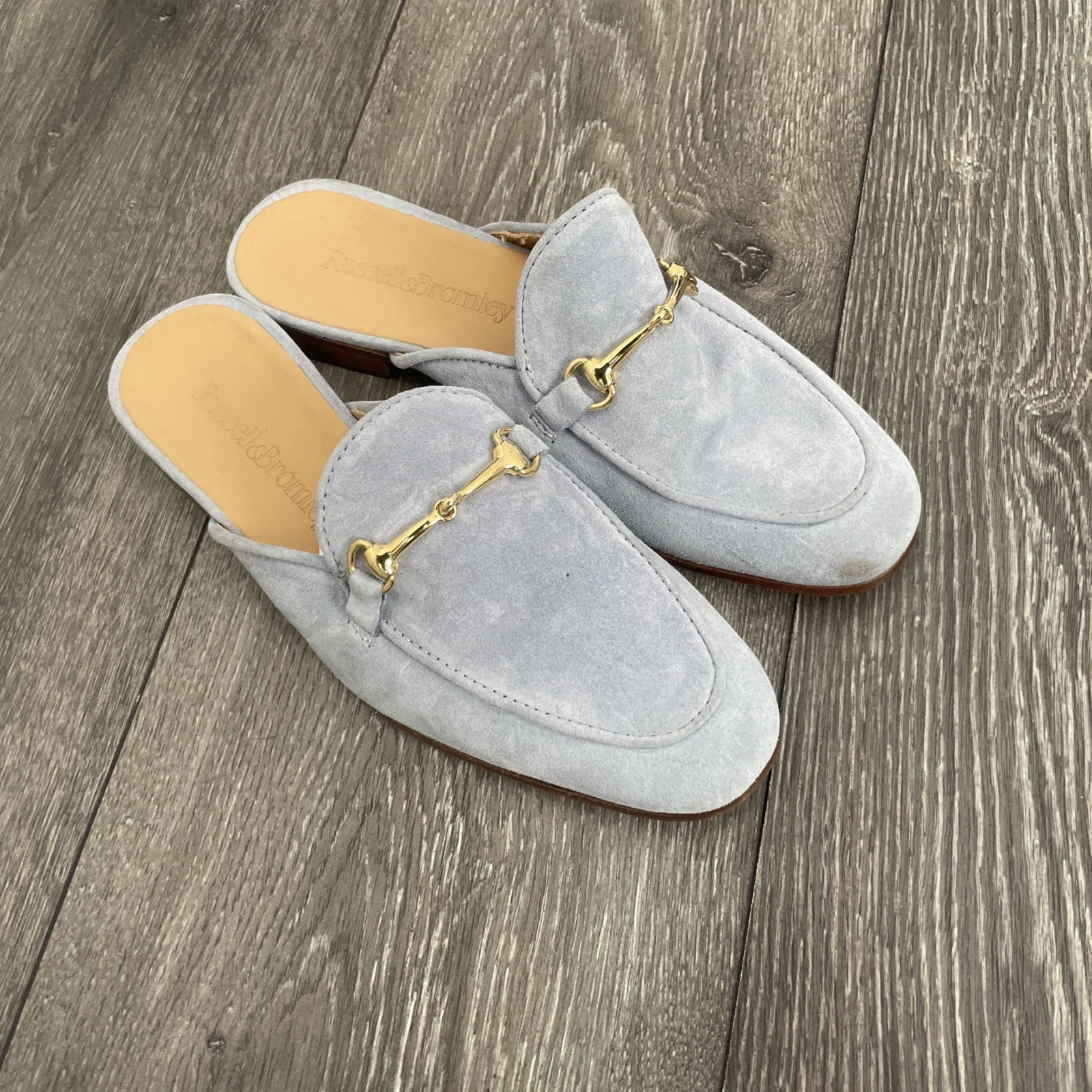 Russell & Bromley women suede sky blue loafer mule UK4/EU37 NEW