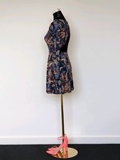 ASOS Blue Vintage Floral Backless Long Sleeve Mini Flare Dress Festival Party S