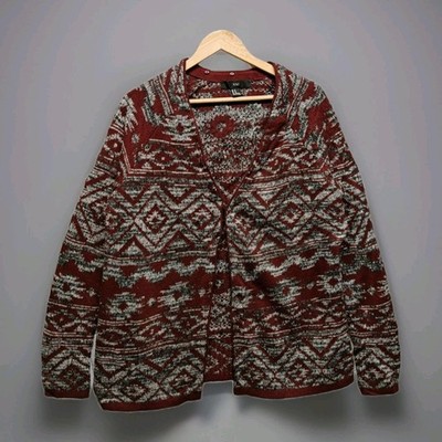 XXI weinroter Azteken Strick Cardigan Boho gemustert vorne offen Pullover Damen M
