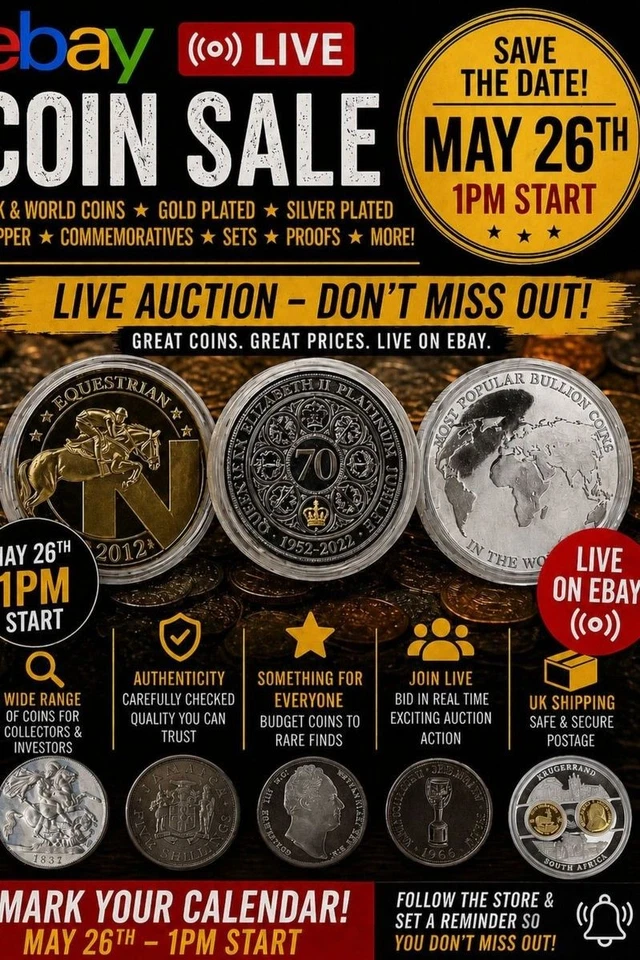 Coin sale live auction - starting at 1pm 09/06/2026