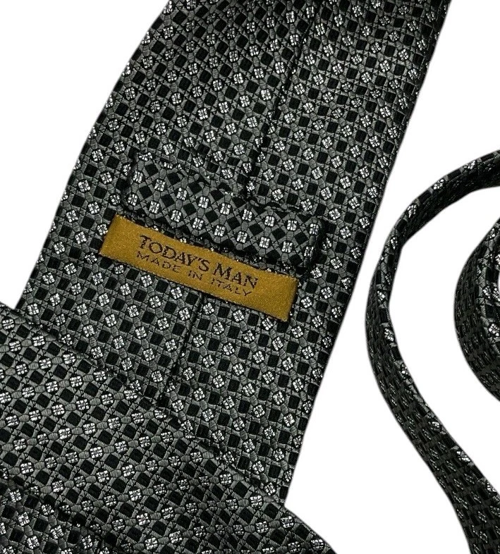 Corbata de seda para hombre TODAY'S MAN LUJO corbata negra gris plata geométrica con:3,7" usada en excelente estado Foto 2 de 4