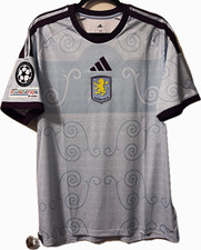 adidas Aston Villa MANZAMBI #44 Men's L Light Blue/Maroon Soccer Jersey