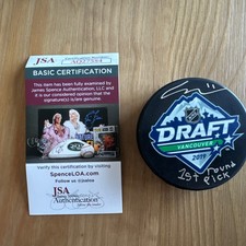 Connor McMichael Signed Autograph 2019 NHL Draft Puck JSA Washington Capitals