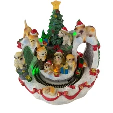 Holiday Living Pets In Snow Dogs Cats Train Musical Lighted Display 