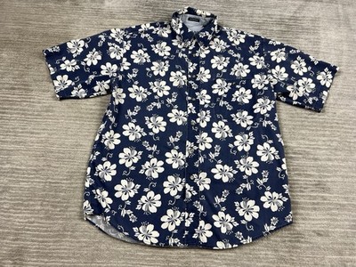 Bugle Boy Classics Shirt Mens Medium Blue Floral Button Up Short Sleeve Cotton