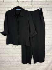 Johnny Was Textured Pant Set Outfit elastic waist Large Button Collar Shirt