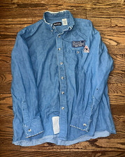 Bulwark FR Flame Resistant Blue Chambray Long Sleeve Work Shirt XL Patch