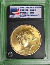 1921 PEACE DOLLAR RARE HIGH RELIEF GOLD TONED 1 OUNCE COPPER ROUND Free Shipping