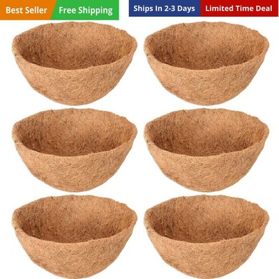 6 Pack 14 Inch Hanging Basket Coco Liners Replacement, 100% Natural Round Coc...