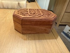 Hand Carved Wood Trinket Box Floral Design Small Jewelry Box Hinged