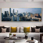 Panoramic Urban Skyline with Golden Accent Canvas Wall Art Home Decor