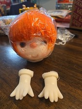 Vintage Doll Head Hands Set Beige Acrylic Yarn Hair Craft 4" Plus Hands Nos