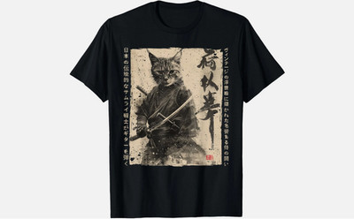 Samurai Cat Warrior Ukiyo Ink Artwork Cat Samurai Gift Unisex T-Shirt