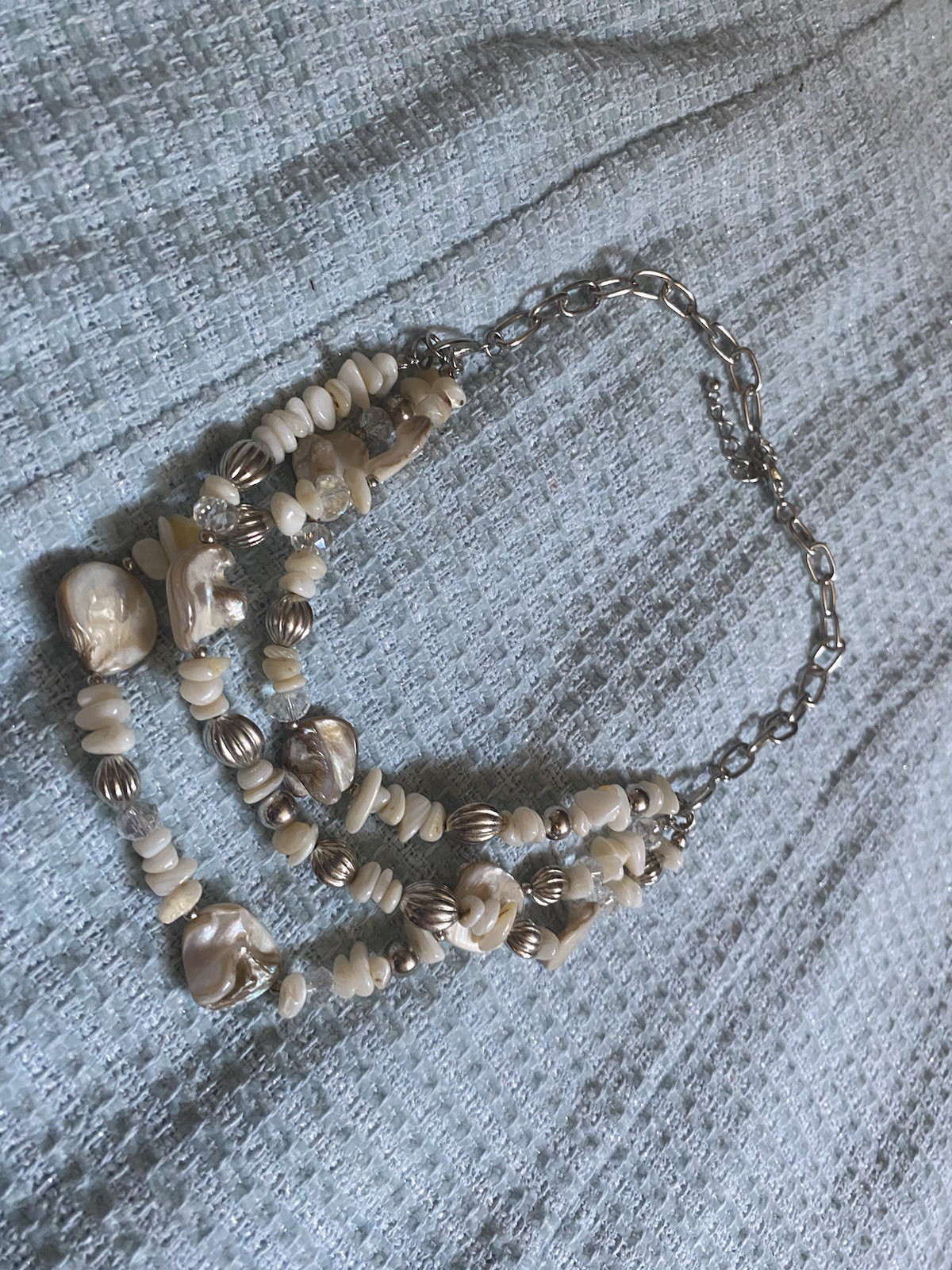 Vintage 3-Layer Mother of Pearl Necklace Elegant Layered Statement Piece