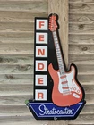 LARGE VINTAGE  FENDER STRATOCASTER PORCELAIN SIGN 30" NICE DEALER STORE SIGN