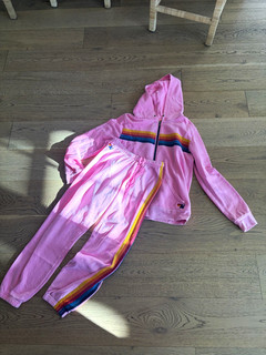 Aviator Nation Pink Rainbow Stripe 2pc Zip Hoodie & Pants Sweatsuit Set L