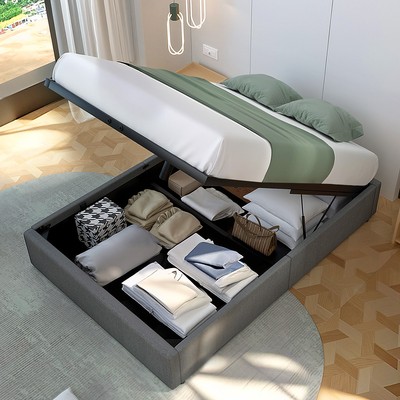 Ottoman Bettgestell mit Stauraum Platzsparend Polsterbett 140x200 bis 360kg Grau