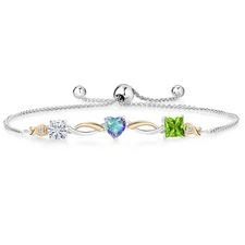 925 Silver and 10K Yellow Gold Moissanite Mercury Mist Mystic Topaz Peridot and