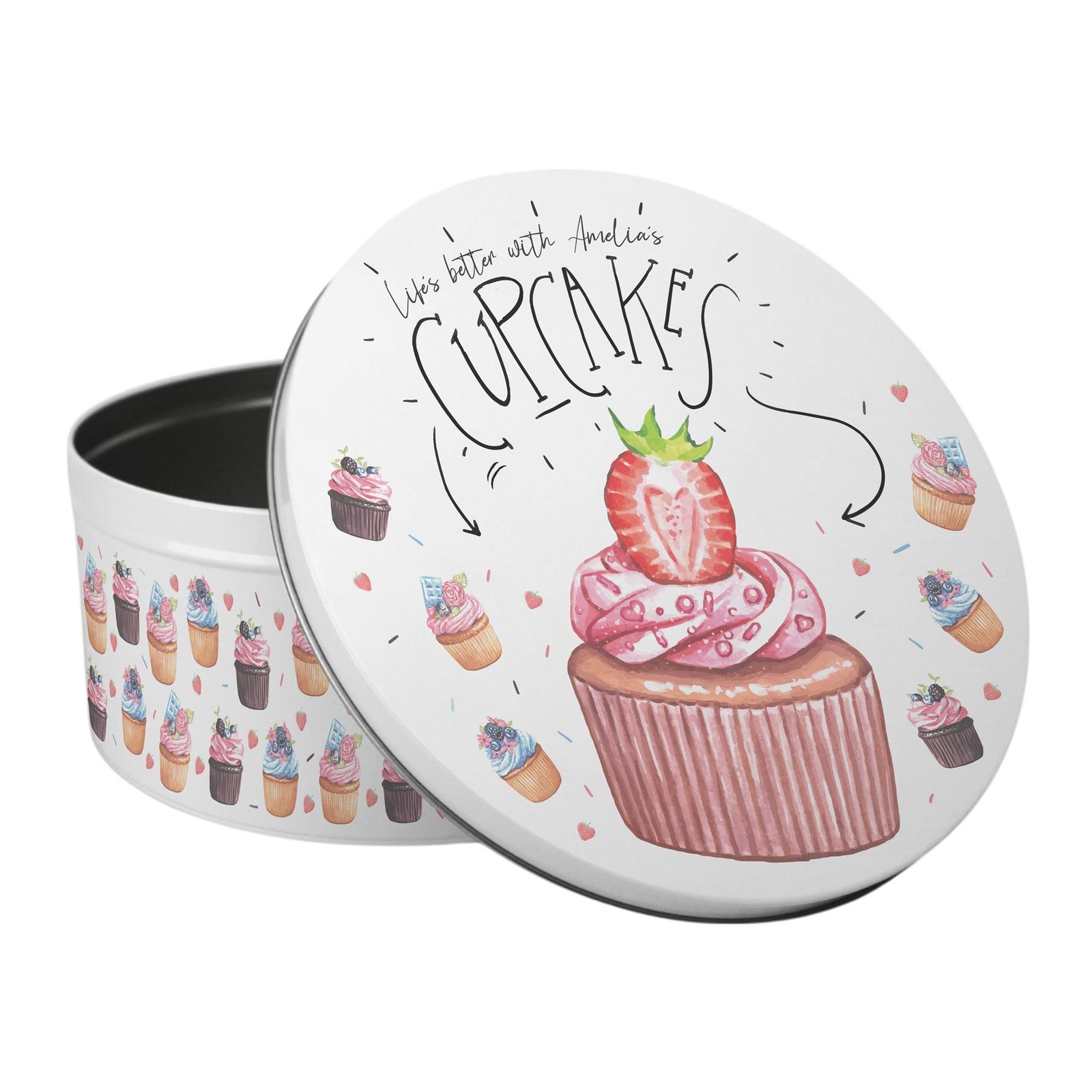 Personalised Cupcakes Cake Tin - Kitchen Gift Large Storage Container for Baking