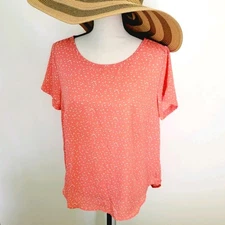 Simply Styled Orange Short Sleeve Top - Basic Back Keyhole Size L