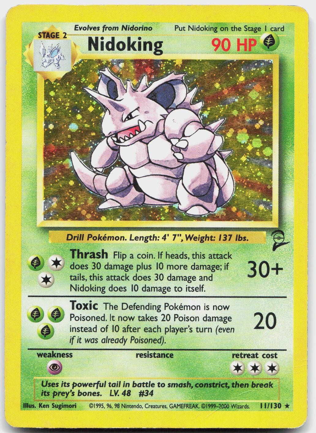 Nidoking 11/102 Holo Holo Rare Base Set Unlimited Pokemon Moderately Played
