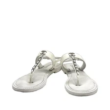 CHANEL CC Logo T-Chain Strap Flip-Flop Sandals 38 White G38221 149665996