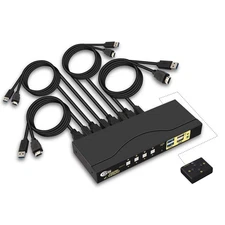 4 Port KVM HDMI Switch with Digital Audio Output, All Input Cables and 2 USB ...
