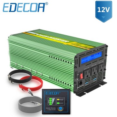 EDECOA Power Inverter Pure Sine Wave 1500W DC 12V to 120V 110V AC LCD USB Remote