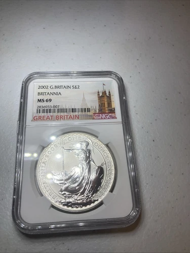 2002 Great Britain Silver 2 Pounds Britannia NGC MS69