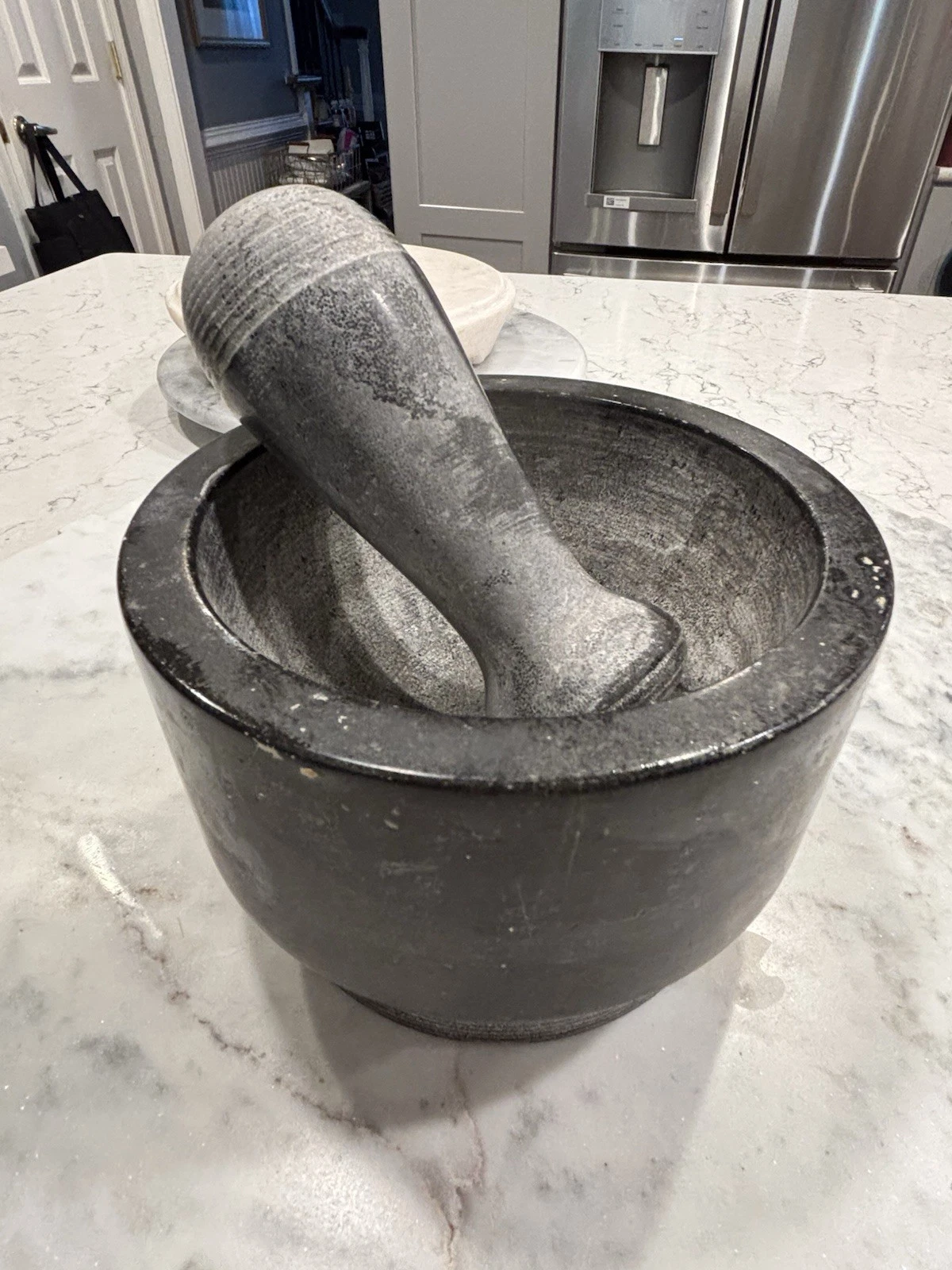 Gray Stone Mortar & Pestle, 6 in Diameter, Solid Kitchen Tool, Hand Wash Only