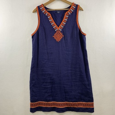 Hatley Womens 100% Linen Boho Embroidered Shift Dress Coastal Resort