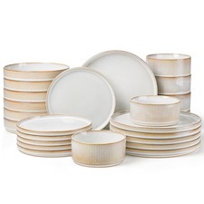 24 Piece Stoneware Plates and Bowls Dishes Set for 6, Dinnerware Sets with Pa...