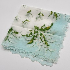 Beautiful Vintage Lily Of The Valley Floral Handkerchief Mint Green White 12.5  