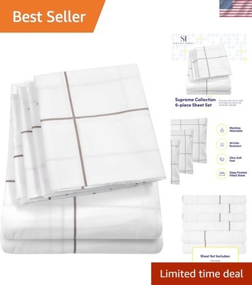 Queen Sheets Window Pane White - 6 Piece