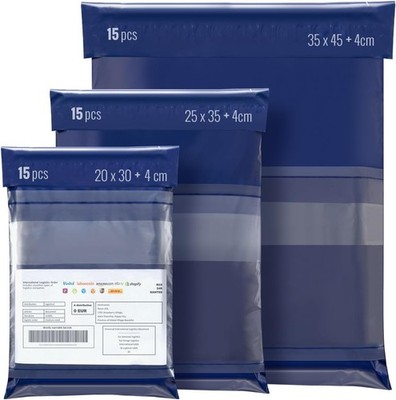45 Stück Versandtaschen Set, 3 Größen, Blau, , Blickdicht, Abriebfest