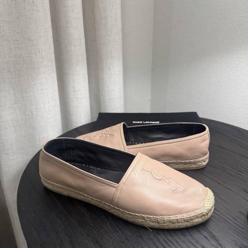 Saint Laurent YSL Logo Espadrille Flats Leather Nude 38