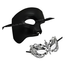 Prom Party Couple Plastic Black Metal Phantom Venetian Men/Women Masquerade Mask