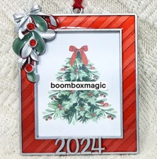 🎄 2024 CHRISTMAS TREE ORNAMENT PHOTO PICTURE FRAME SANTA RED HOLIDAY MISTLETOE