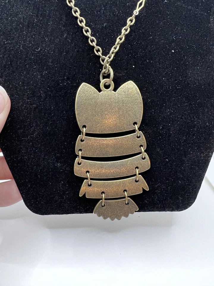 Эмаль сова подвеска ожерелье шарнирный оранжевый синий регулируемый латунный тон цепочка - Изображение 3 из 4