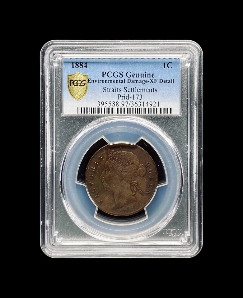 ASENTAMIENTOS DEL ESTRECHO. 1884, 1 centavo - PCGS XF - Escudo de oro Foto 2 de 4