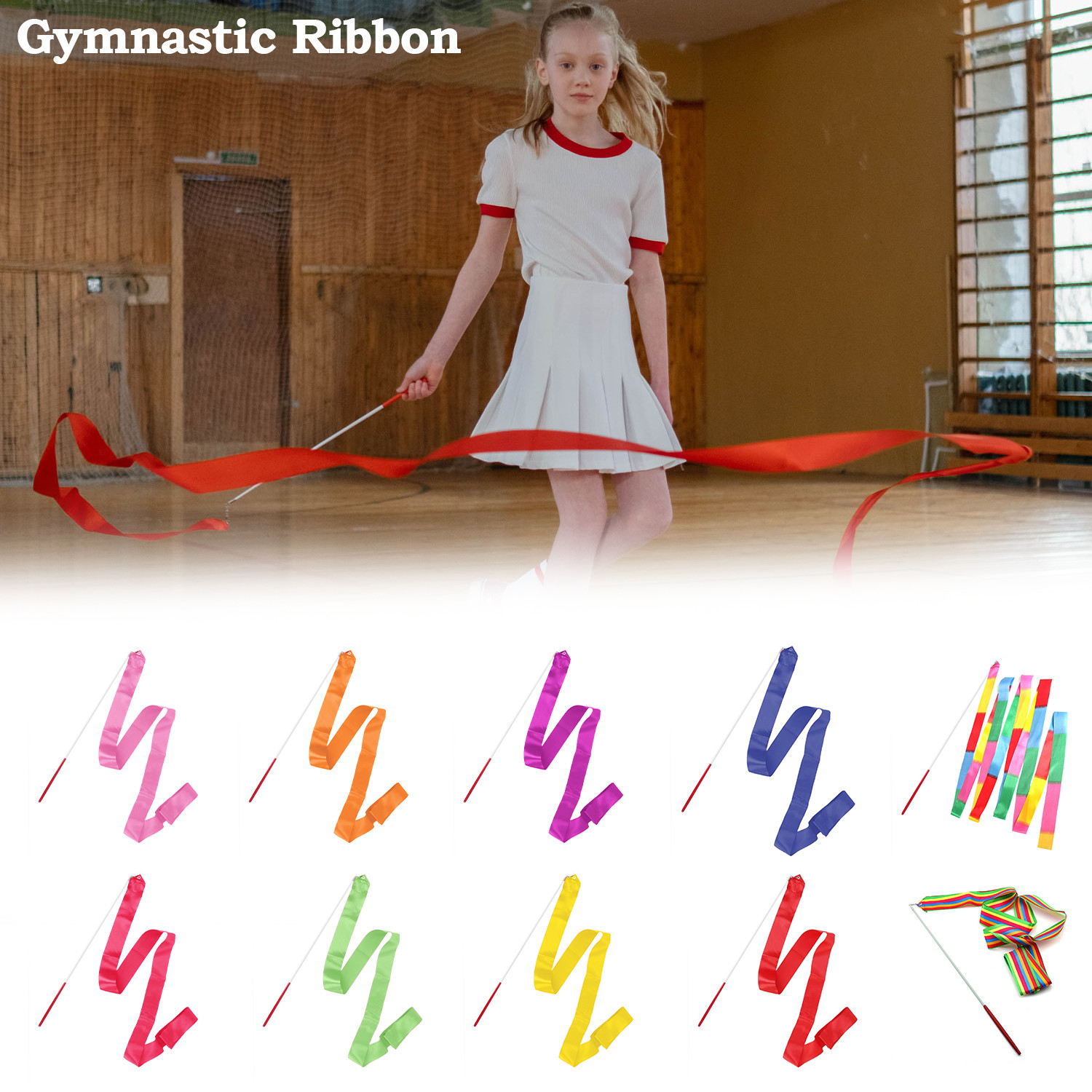1-10 piezas Cinta de Baile Gimnasio 4M Arte Rítmico Gimnasia Streamer Bastón Varilla Giratoria