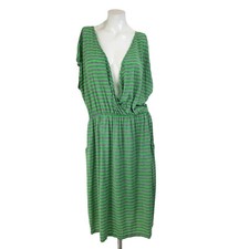 American City Wear Womens Cover-up Dress 2X Green Gray Striped A-Line w/ Pockets