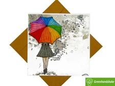 Girl with rainbow umbrella Quilling Greeting Card-Unique Dedicated Handmade Art