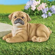 Hand-Painted Realistic Brown Pug Puppy Outdoor Statue
