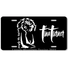 Tina Turner Inspired Art White on Black FLAT Aluminum Novelty License Tag Plate