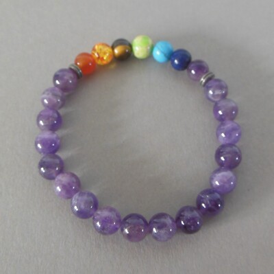 Chakra Armband Amethyst 7 Chakra Glücksarmband Energie Farben Echtstein EH