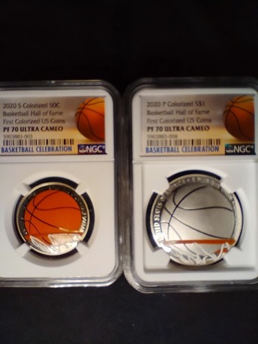 2020 P & S Basketball HOF Colorized Proof 2 Coin Set NGC PF70 UC Tip Off Release - Picture 11 of 24
