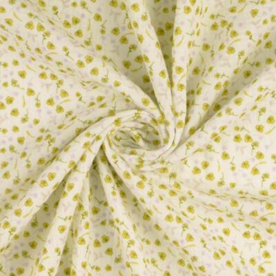 Baumwolle Double Gaze Musselin Stoff Material BLUMEN SENF
