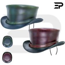 Green Leather Steampunk Top Hat Gothic Victorian Halloween Costume Cosplay